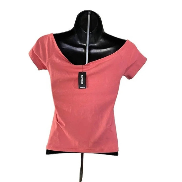 NWT Express Womens Peep Hole Top Size Small Coral Color Casual Short Sleeve Boho - Picture 11 of 12